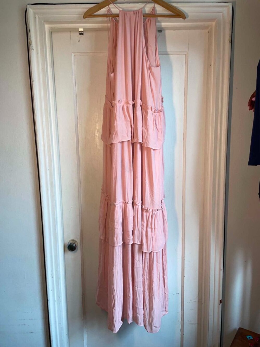 LOFT Ann Taylor Blush Pink Tiered Halter Style Maxi Dress Size Large - Picture 3 of 9
